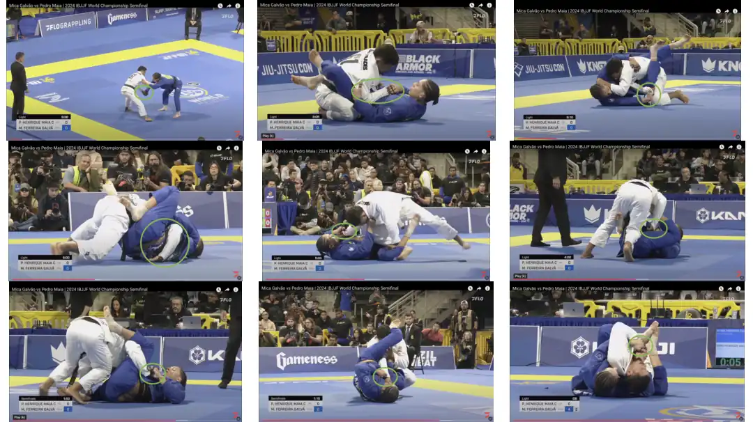 montage of Mica Galvao dominating Pedro Maia