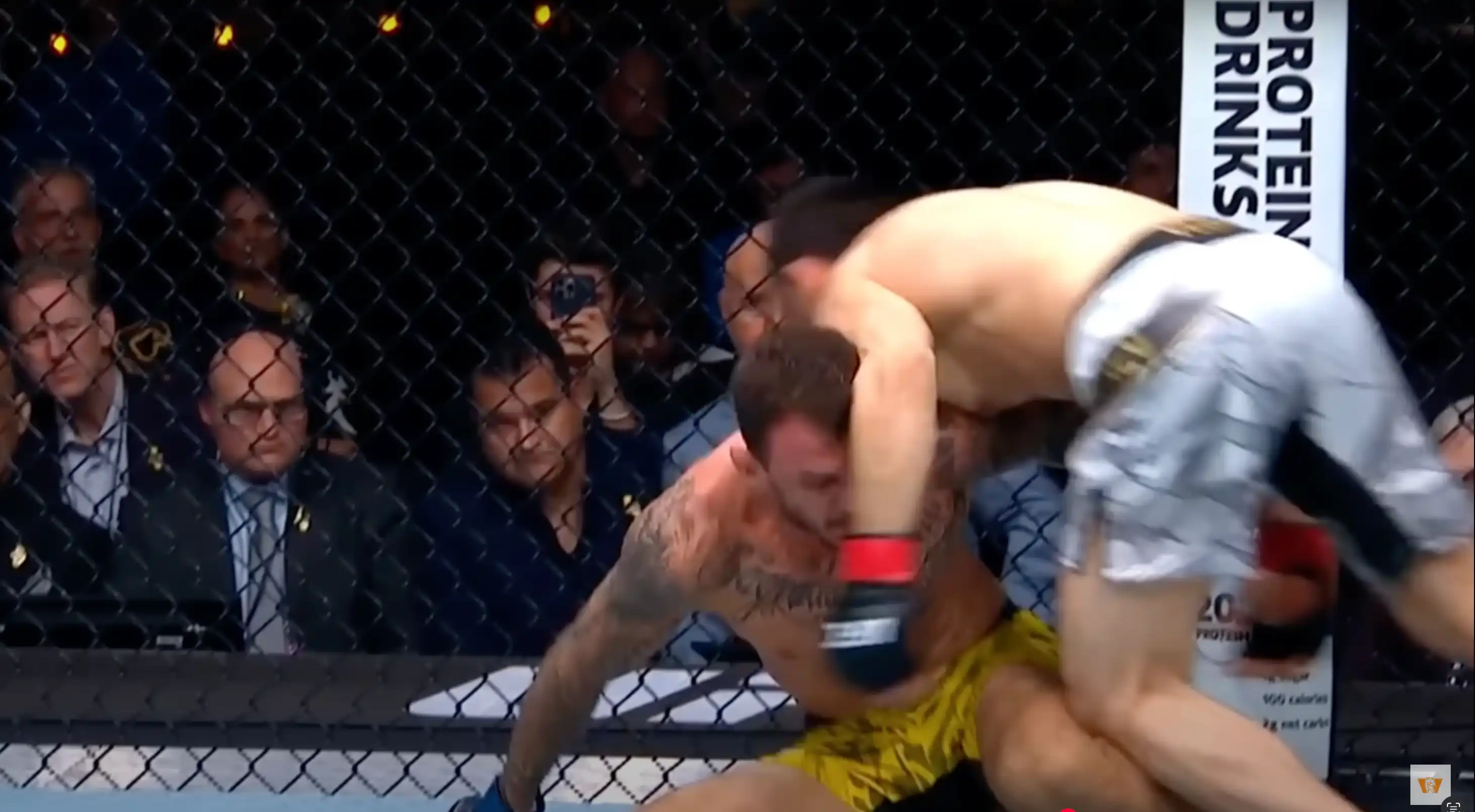 Makhachev can flatten to side control or go to front headlock